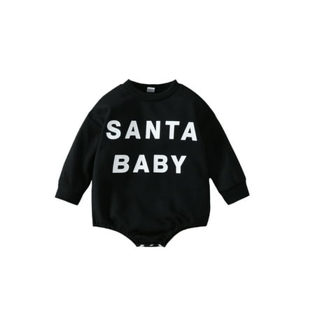 

Bagilaanoe Newborn Baby Girl Boy Christmas Romper Sweatshirt Long Sleeve Bodysuit Letter Print Pullover 6M 12M 18M 24M Infant Casual Tee Tops