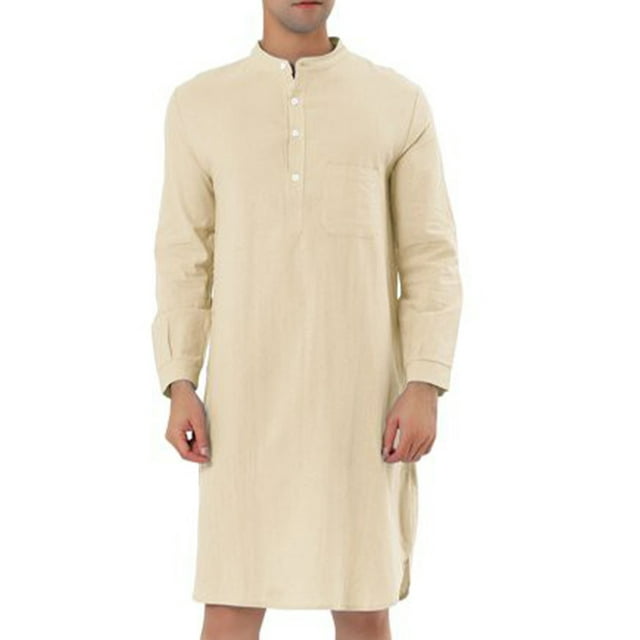 MAWCLOS Robe Homme Chemises Boutonnées Manches Longues Chemise de Soirée Poche avant Col Rond Vacances Hauts Kaki TG