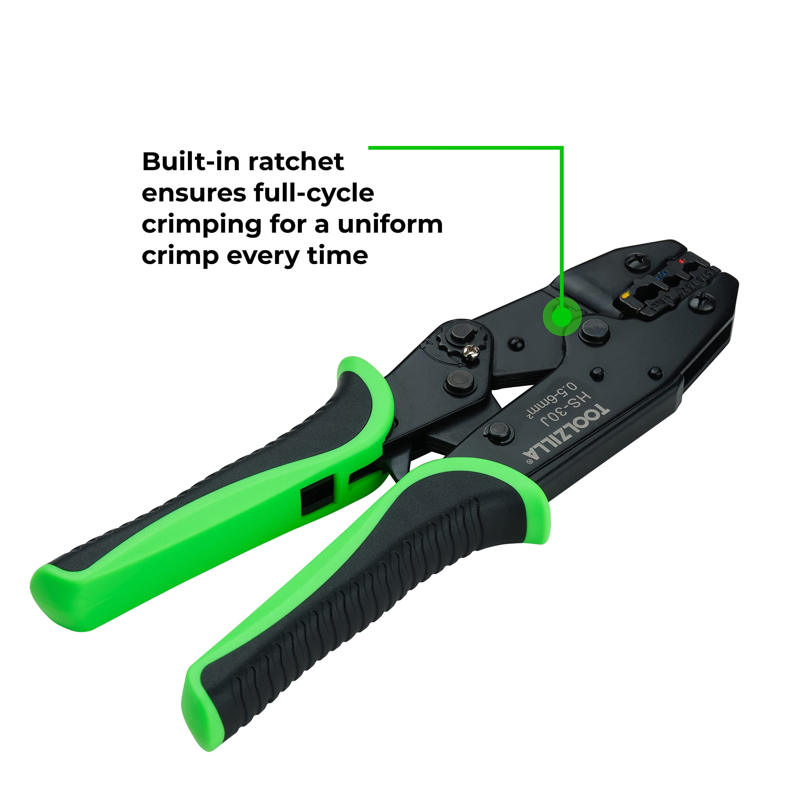Toolzilla Cable Crimping Electrical Tool- Heavy Duty Ratcheting Wire Crimper - Adjustable Pressure With Three Unique Crimping Cavities-Ergonomic Handle