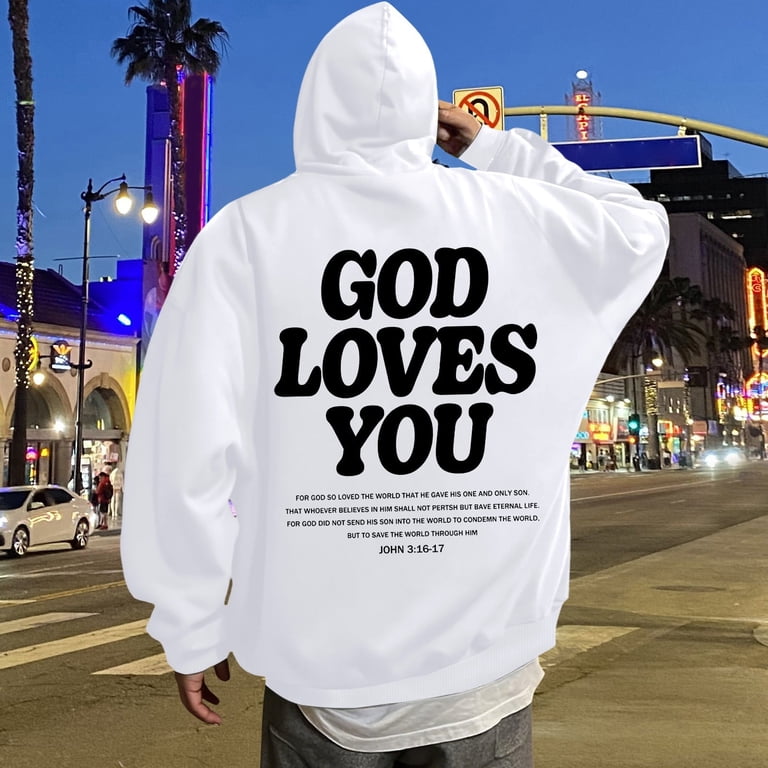 Jesus Hoodie for Men God Loves You Print Zip Up Christian Faith