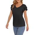 thumbnail image 3 of McVanedy Women's V Neck T Shirts Ruffle Short Sleeve Top Hollow Casual Blouses S-XL, 3 of 5