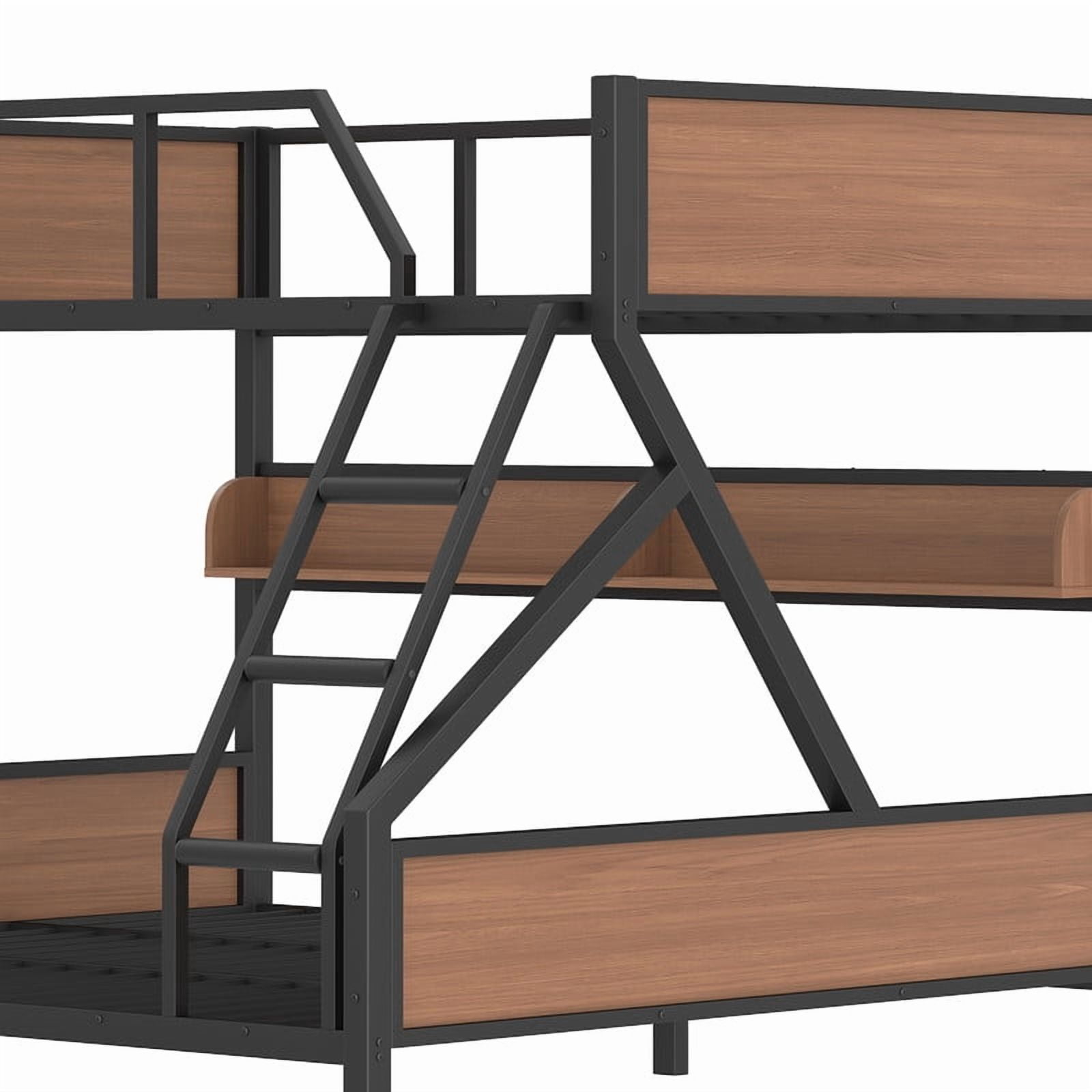 Queen over King Size Metal Bunk Bed, Kids Teens Chic Bed Frame with Bedside Storage Shelves and LED Light Strip