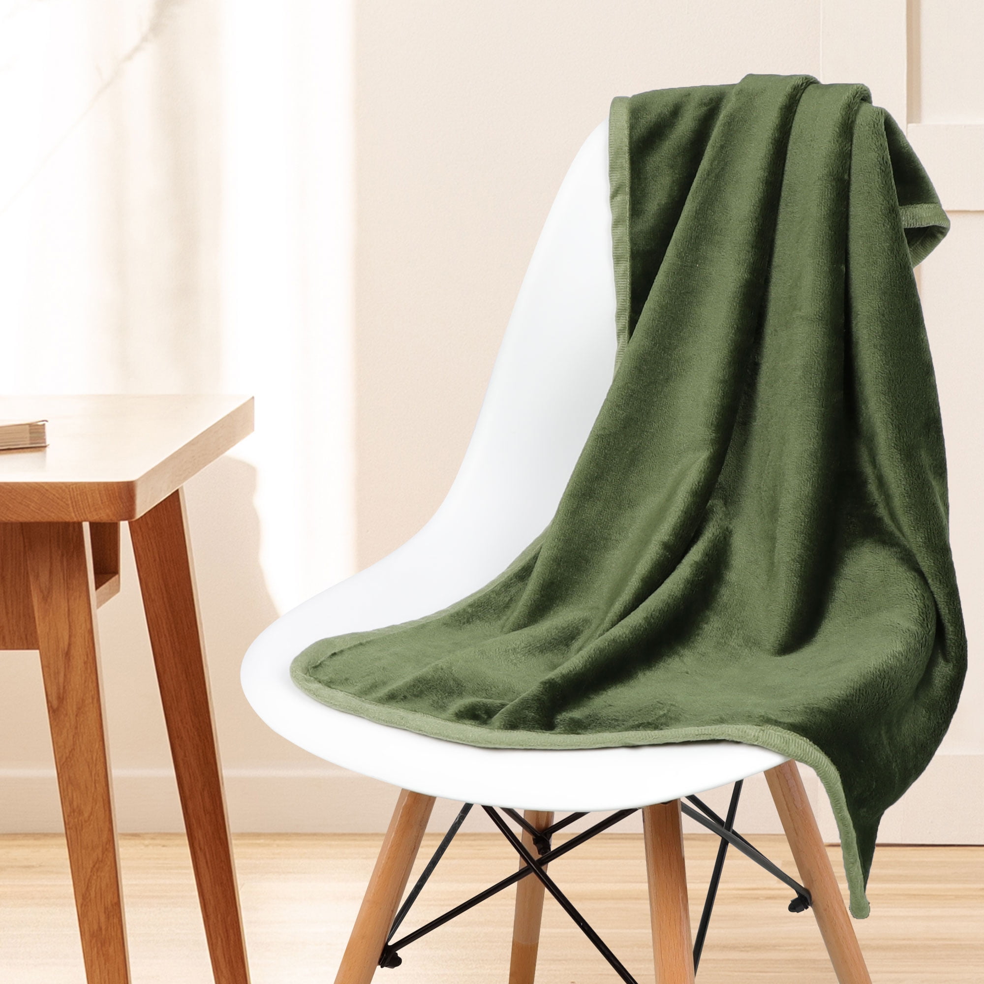 Unique Bargains Flannel Fleece Blanket Soft Luxury Hemmed Fern Green 30"x40"
