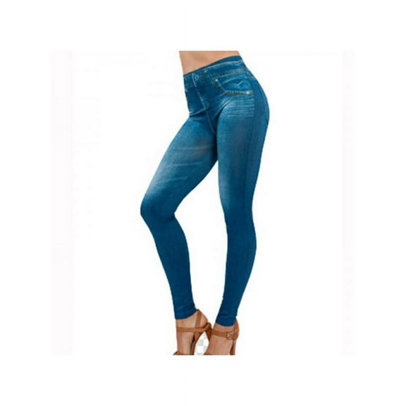 Women Pocket Short Velvet Slim Imitation Denim Skinny Pants Leggings