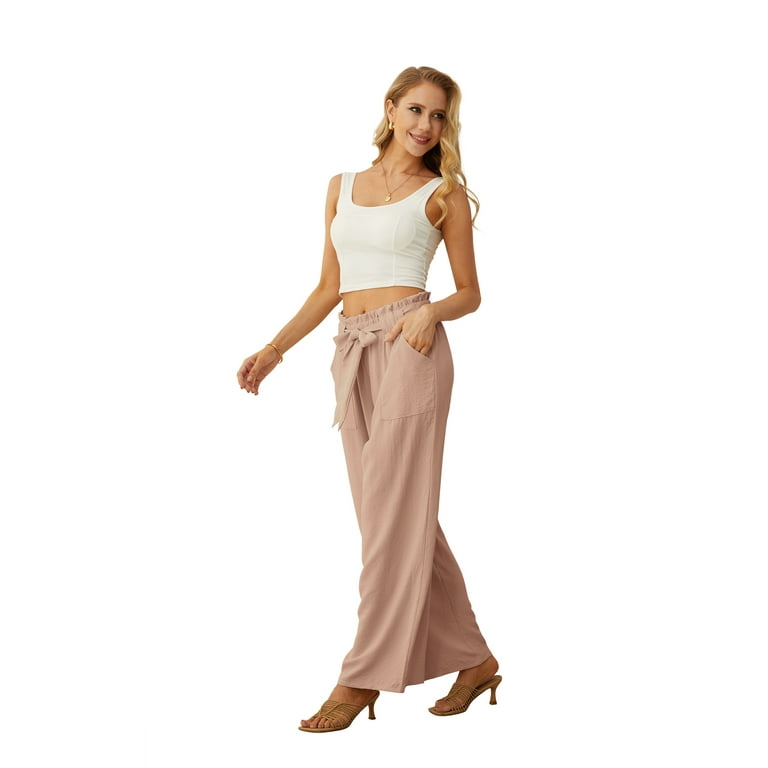  Women High Waist Cropped Work Pants Solid Zipper Trouser Pant  Casual Baggy Elastic Womens Pants Casual Work Size 16 Beige: Clothing,  Shoes & Jewelry