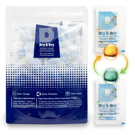 

2 Gram [60 Packs] Dry & Dry Food Safe Orange Indicating(Orange to Dark Green) Mixed Silica Gel Packets - FDA Compliant