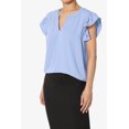 thumbnail image 3 of TheMogan Women's S~3X Ruffle Flutter Sleeve Split Neck Hi Low Hem Relaxed Blouse Top, 3 of 7