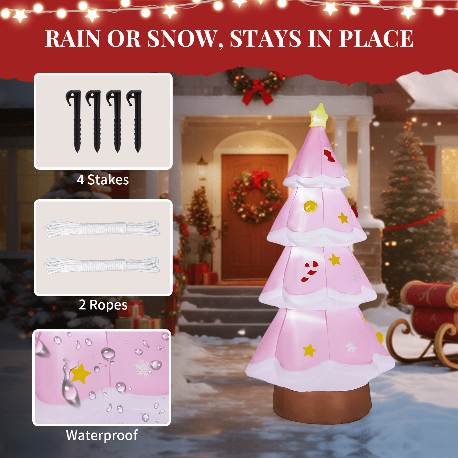 Astoutdoor 7.2 ft Lighted Christmas Inflatable Decoration, Pink Christmas Tree with Built-in LED Lights, Blow Up Yard Decoration for Holiday Party Front Yard Lawn Garden Decor