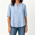 thumbnail image 5 of cocolona Womens Summer Linen Tops Dressy Casual Solid Color Blouses Short Sleeve Crew Neck Button Shirts with Pockets, 5 of 6