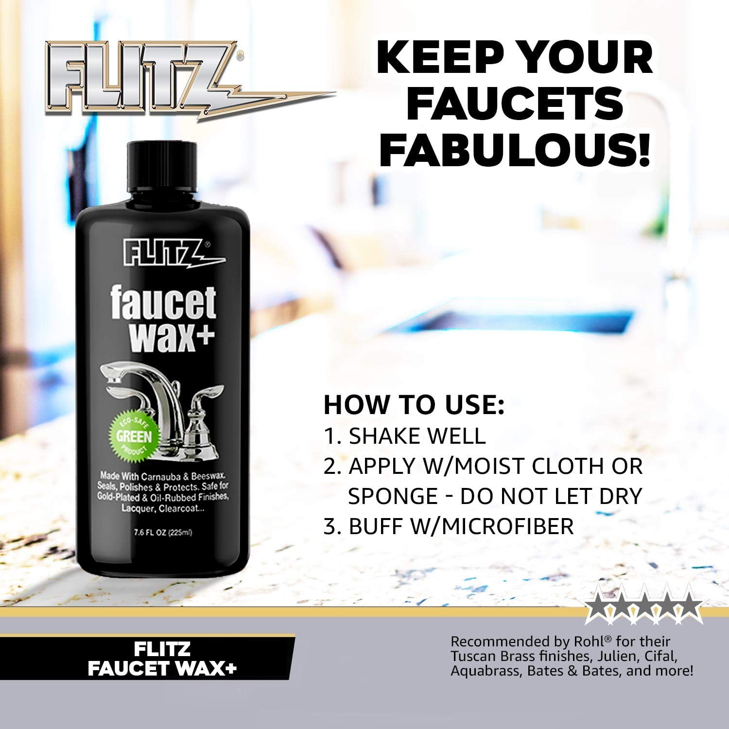 Flitz Faucet Wax, Polish and Sealant Made with Exclusive Carnauba and Beeswax Formula, Leaves No Residue or Scratches, Perfect for Door Hardware, Kitchen and Bathroom, Made in USA, 7.6 oz - 6 Pack