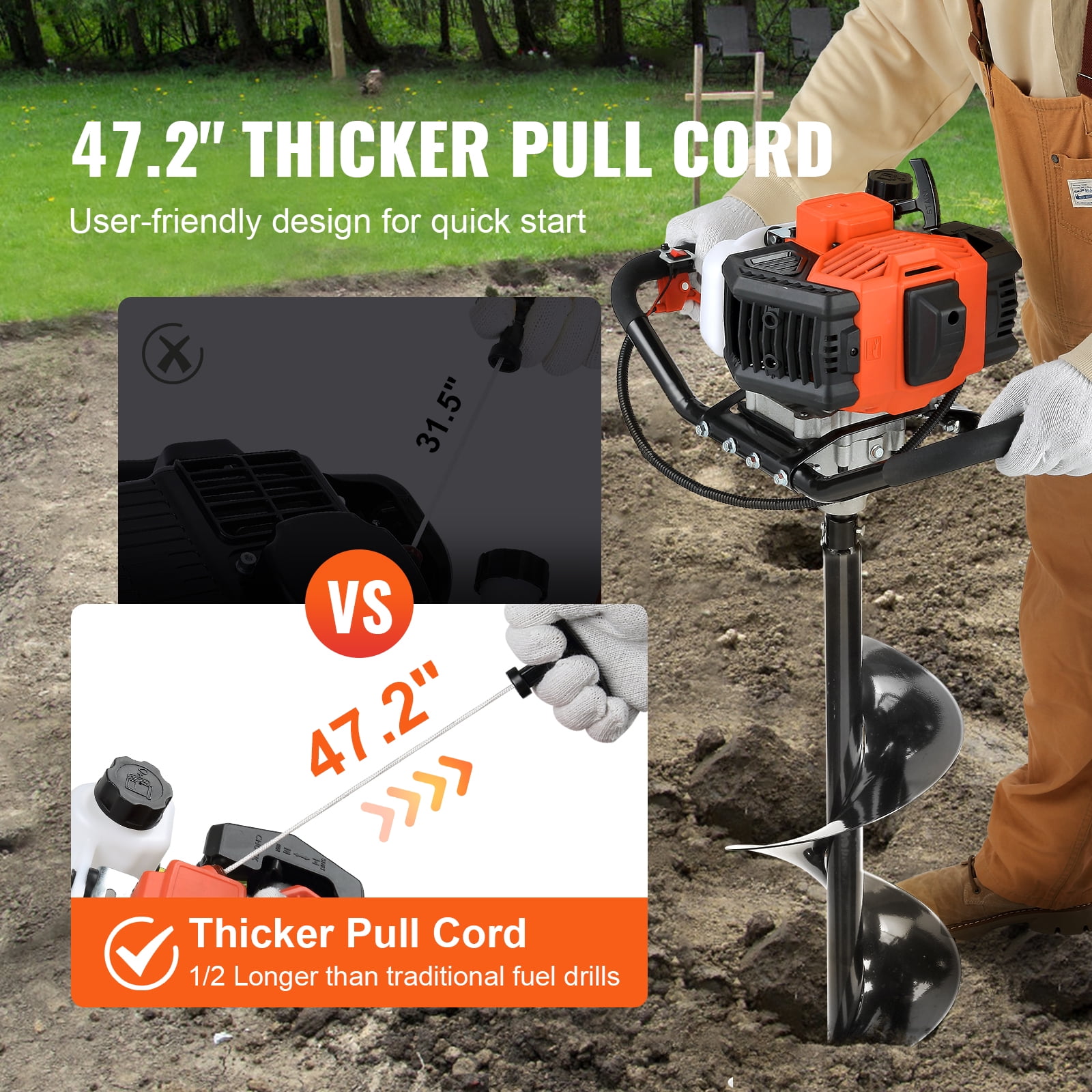 Skyshalo Post Hole Digger 52cc 1450w Auger Post Hole Digger Gas Powered Earth Digger With Two Earth Auger Drill Bit 6 10 And 3 Extension Rods F