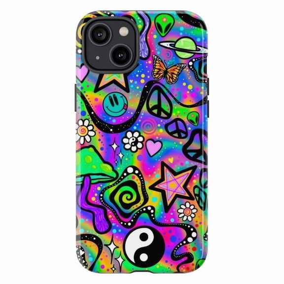 Psychedelic Hippie Phone Case, Neon Tie Dye Rainbow Y2K iPhone Cover, Trippy Rave Aesthetic Protective Case for iPhone 16 15 14 13 12 11 Pro Max Plus Mini