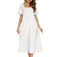 thumbnail image 3 of Defitshape Women's Short Sleeve Sleep Dress Plain Vintage Lace Frill Calf Length Cotton Victorian Nightgown Square Neck Billowy Old Fashioned Summer Soft Sleepwear Nighty White X-Large, 3 of 4