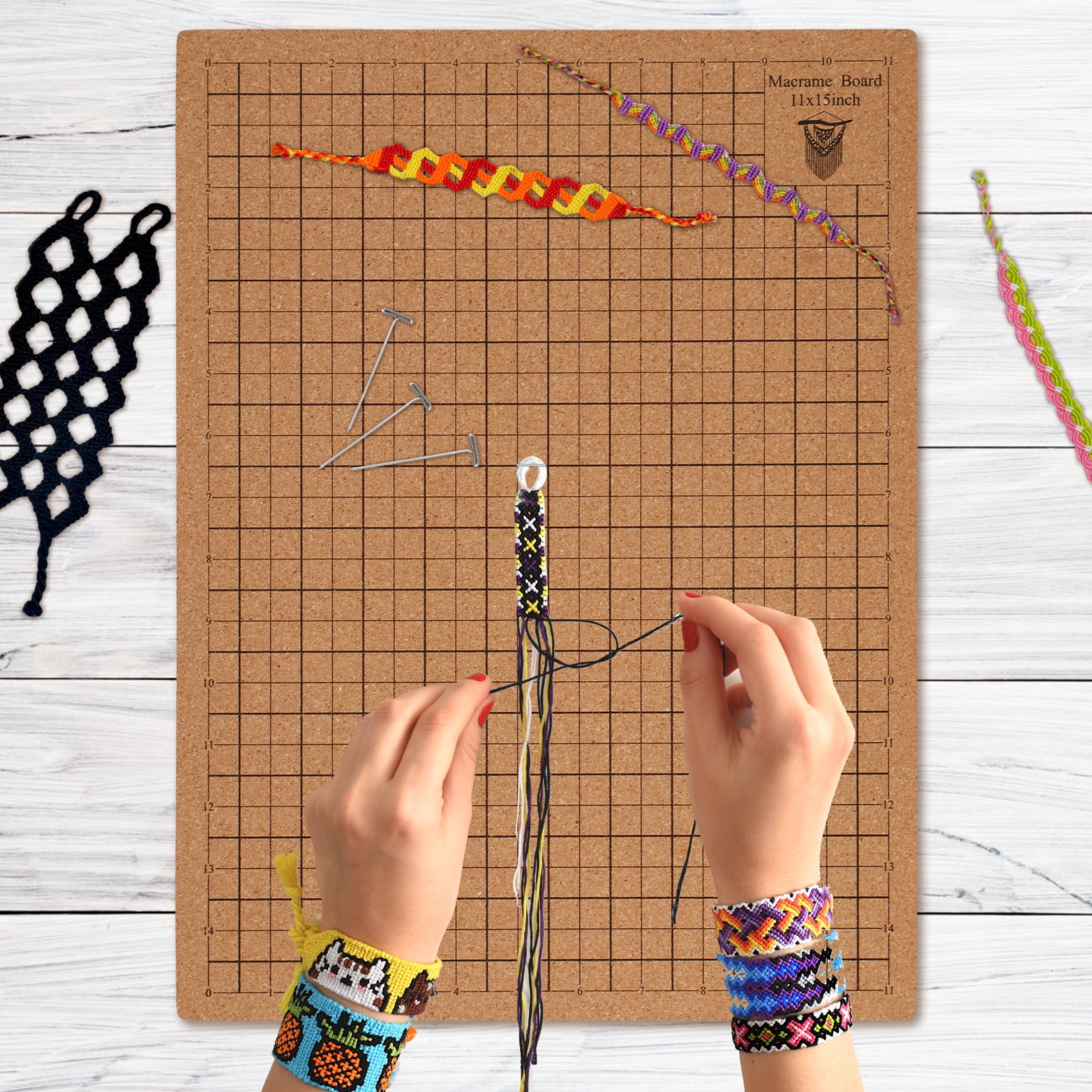 Littleduckling Macrame Board Double Side Grided Cork Board 12x16in Macrame Project Board Portable Braiding Board with Instructions