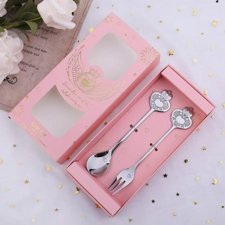 

2pcs Creative Stainless Steel Spoon Set Heart Shape Spoon Fork Coffee Spoon Christmas Gifts Kitchen Accessories Tableware