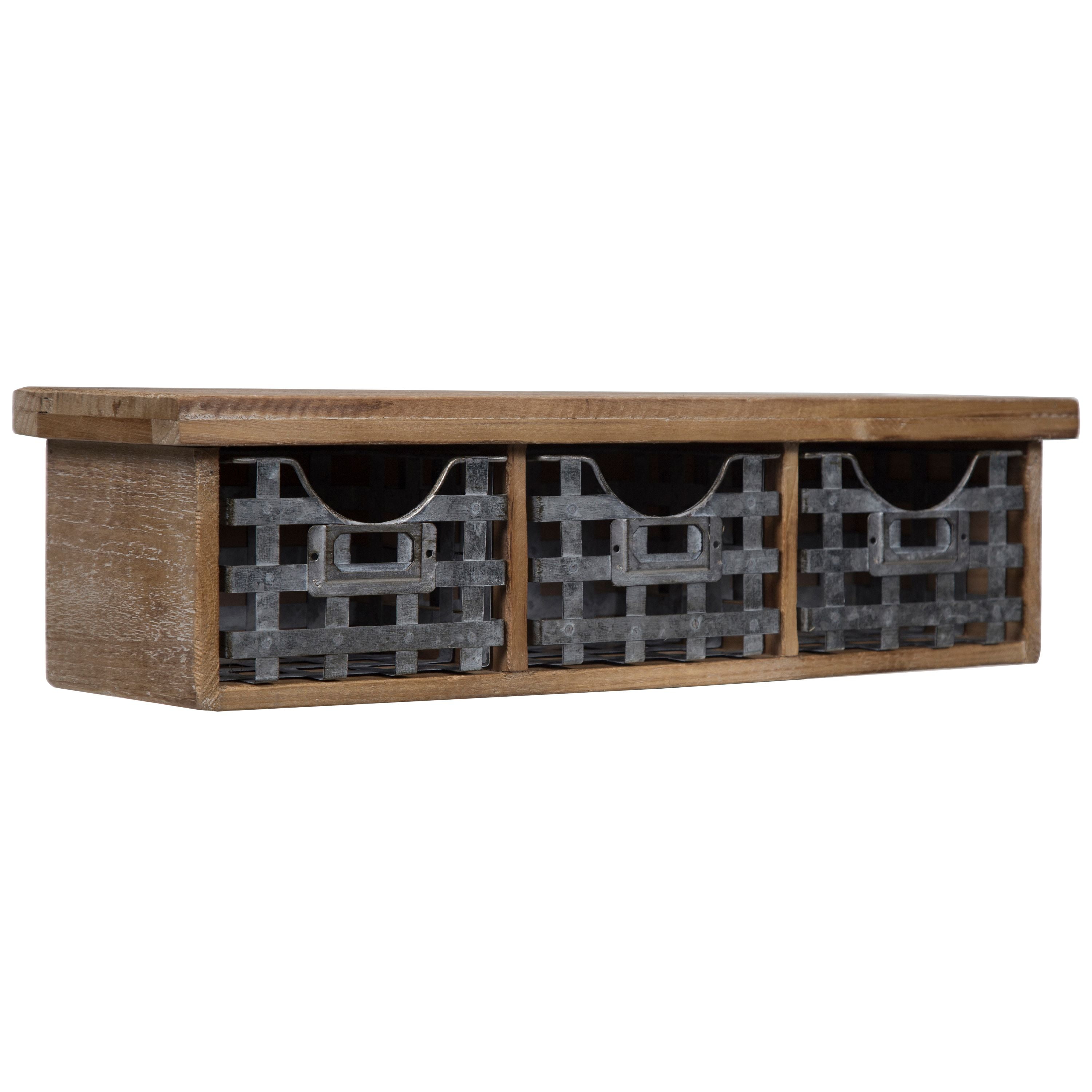 Gallery Solutions Reclaimed Wood Wall Organizer with 3 Metal Baskets