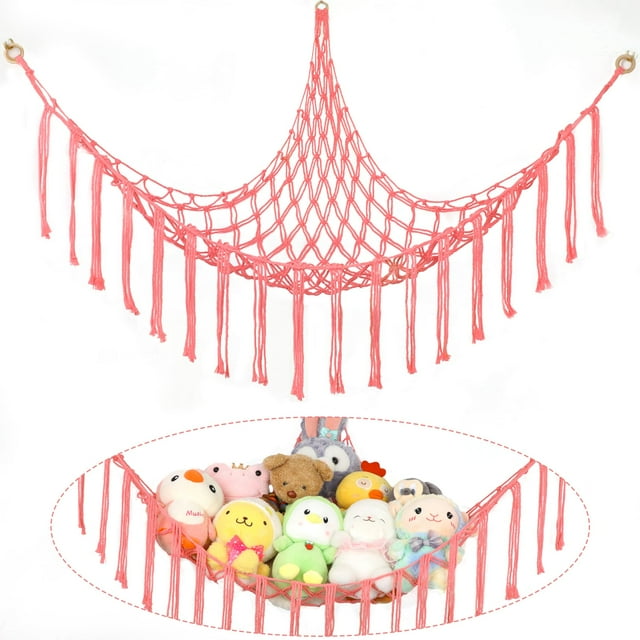 Red De Animales De Peluche Boho O Hamaca Grande De 55 Pulgadas Hamaca De Juguete Macramé Cosas De Almacenamiento De Animales Esquina Colgante Soporte De Red Hamaca De Malla Organizador De Juguetes De