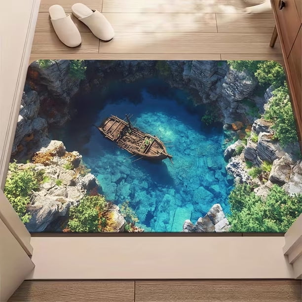 Felpudo con ilusión óptica 3D | Felpudo absorbente y antideslizante para baño y entrada | Felpudo de poliéster de 40 x 60 cm