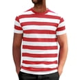 thumbnail image 2 of T-Shirt Décontracté à Rayures pour Hommes, Col Rond, Manches Courtes, Ajusté, Tissu Doux, Été, Plage et Rue, Rouge, P, 2 of 4
