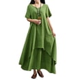 thumbnail image 1 of Nueva moda mujer vestido flojo ocasional del color sólido de manga corta boho summer maxi vestido la Tomshoo Verde oscuro/4X-grande, 1 of 7