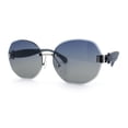 thumbnail image 4 of Womens Rimless Bevel Lens Flower Jewel Hinge Round Fashion Sunglasses Silver Grey - Smoke, 4 of 8