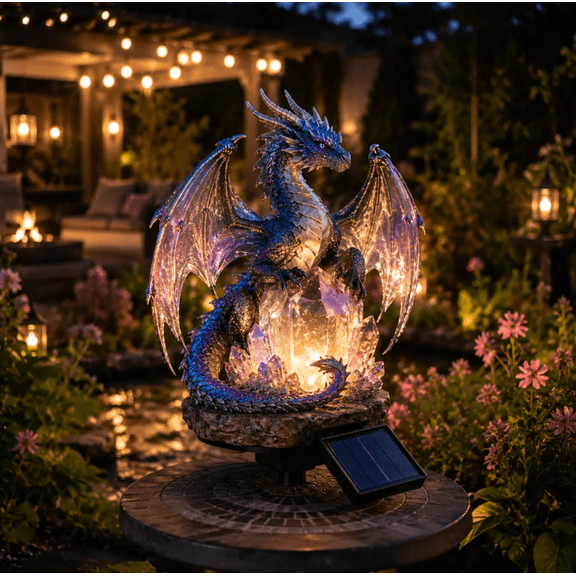 2026 Solar Dragon Garden Stake Light, Crystal Glowing Dragon Figurine Light, Waterproof Resin Outdoor Decor for Garden Patio and Walkway
