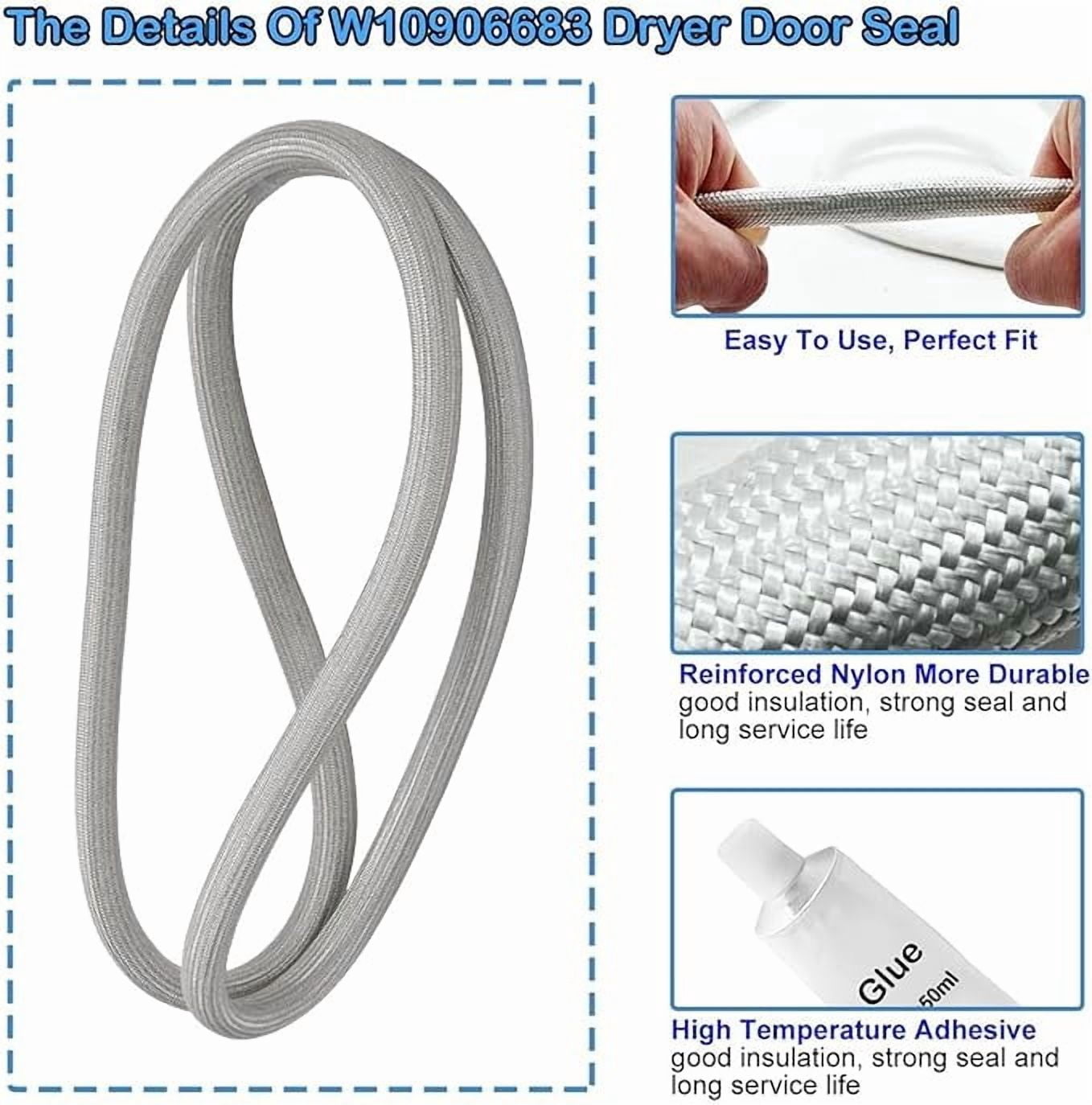 W10906683 Dryer Door Seal Part Replaces W10823580, AP6034191 Dryer Door Seal,Compatible with Maytag,Whirlpool WED49STBW1,WED4950HW0,WED5000DW2 and Kenmore Dryer Parts Model 110 Series