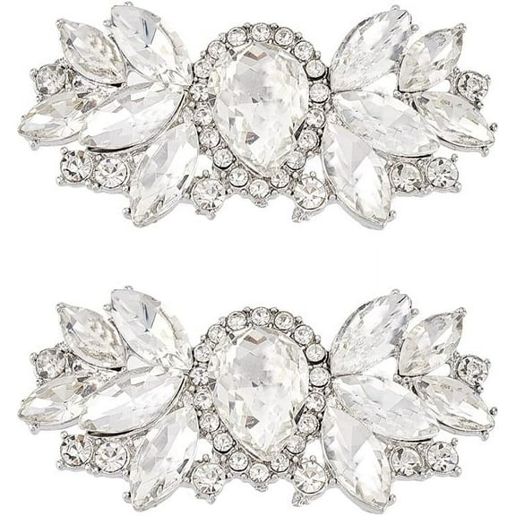 1 Pair Flower Rhinestone Shoe Buckle Platinum Crystal Shoe Clip Detachable Shoe Charms Shoe Decorations for Wedding Bridal Shoes High Heel Belt Hat Jewelry Shoe Clip