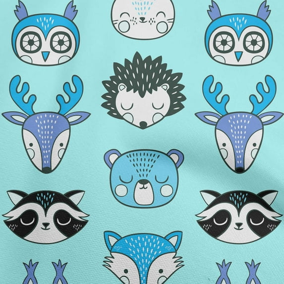oneOone Cotton Cambric Aquamarine Fabric Cute Animal Face Pattern Dress Material Fabric Print Fabric By The Yard 42 Inch Wide