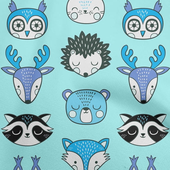 oneOone Polyester Spandex Aquamarine Fabric Cute Animal Face Pattern Diy Clothing Quilting Fabric Print Fabric By Yard 56 Inch Wide