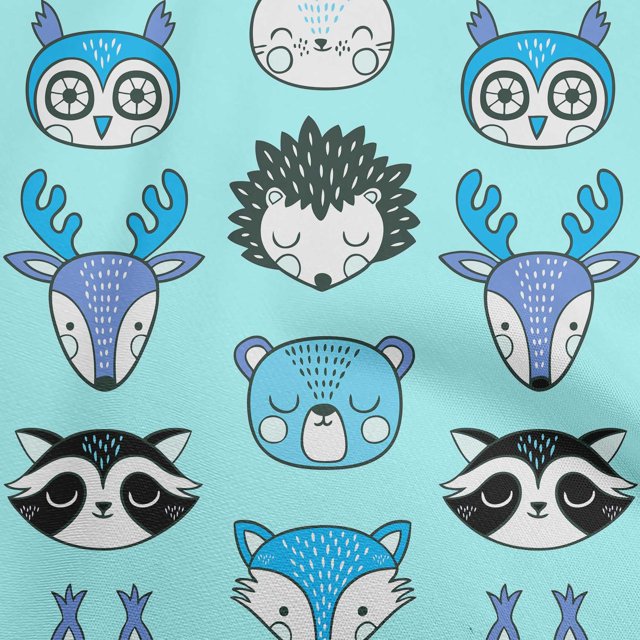 oneOone Rayon Aquamarine Fabric Cute Animal Face Pattern Fabric For Sewing Printed Craft Fabric By The Yard 56 Inch Wide