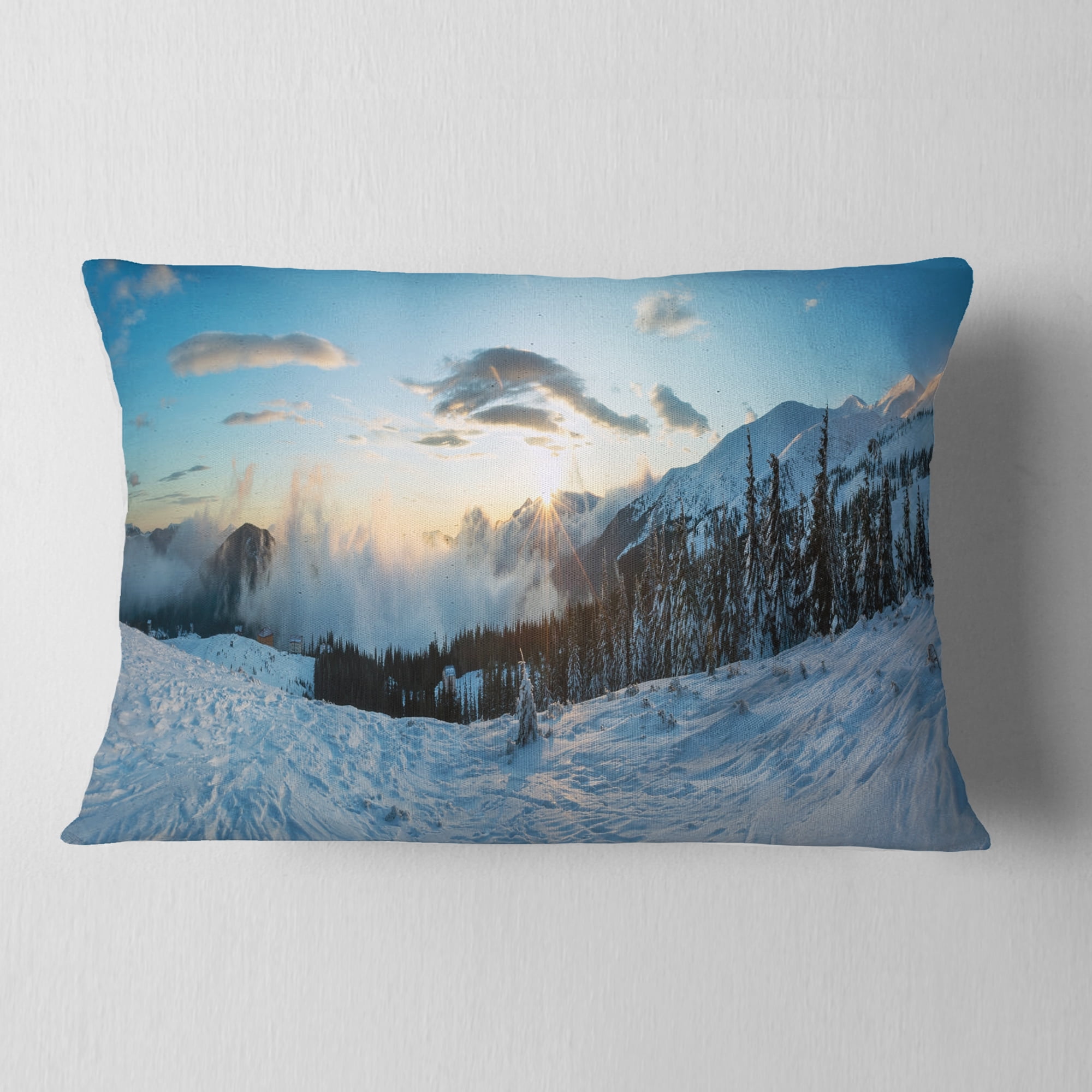 Designart Morning Winter Carpathian Mountains - Landscape Printed Throw Pillow - 12x20