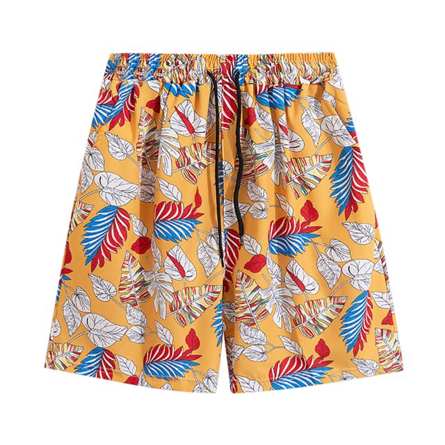 Zszcpp Men Work Shorts Leaf Print Couple Straight Holiday Five Minute Quick Drying Baggy Trousers Casual Trouser