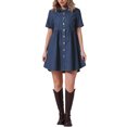 thumbnail image 2 of INSPIRE CHIC Vestido Mini de Mezclilla con Cuello y Botones de Manga Corta para Mujer M Azul Profundo, 2 of 6