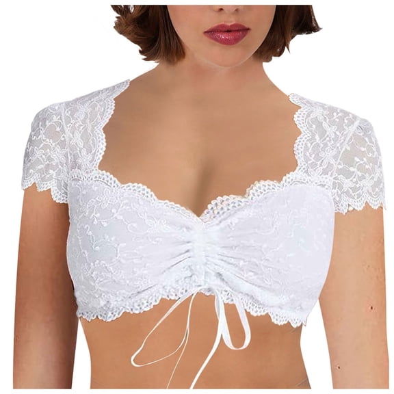 Tank Tops for Women,Elegant Underwire Lace Vest Blouse for Women Dirndl Style Festive Top,Camisole Tops for Women,White,L