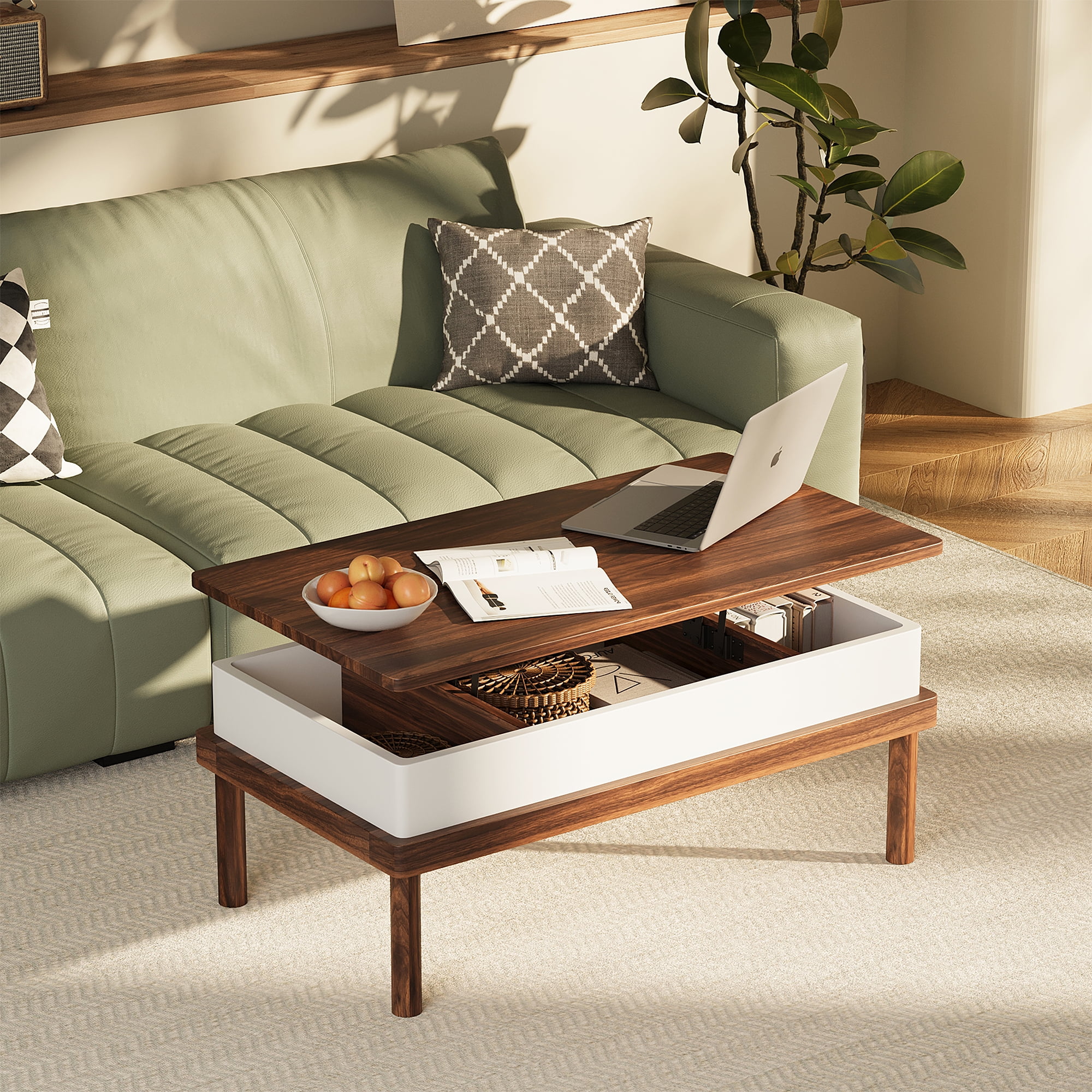 Walsunny Lift Top Coffee Tables Wooden with Storage 39.4" Farmhouse Rustic Wood Coffee Table for Living Room Reception Room Apartment Office Walnut