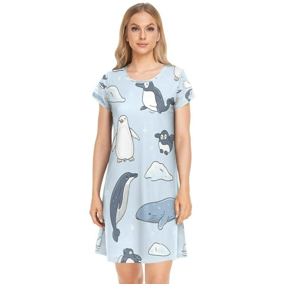 Women's Sleepshirts Penguins and Whales Nightgowns Sleep for Women Soft House Dresses Night Gown for Ladies