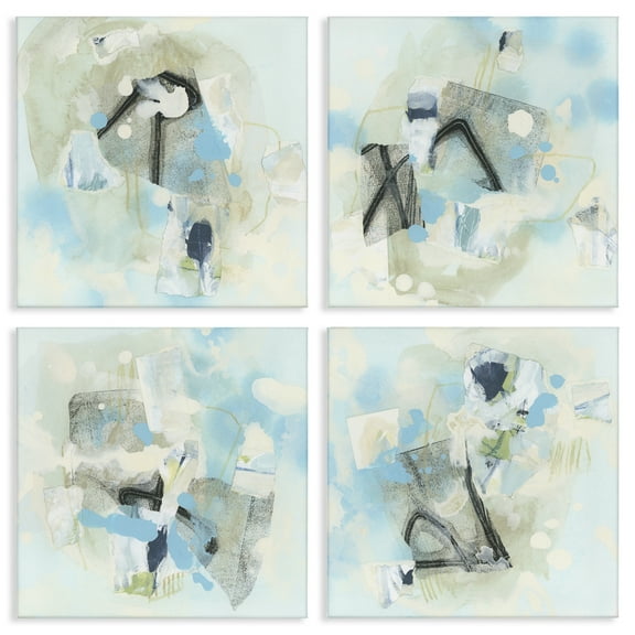 Stupell Industries Abstract with Blue Splatter Abstract Painting Wrapped Canvas Art Print Wall Art, 17 x 17, Set of 4
