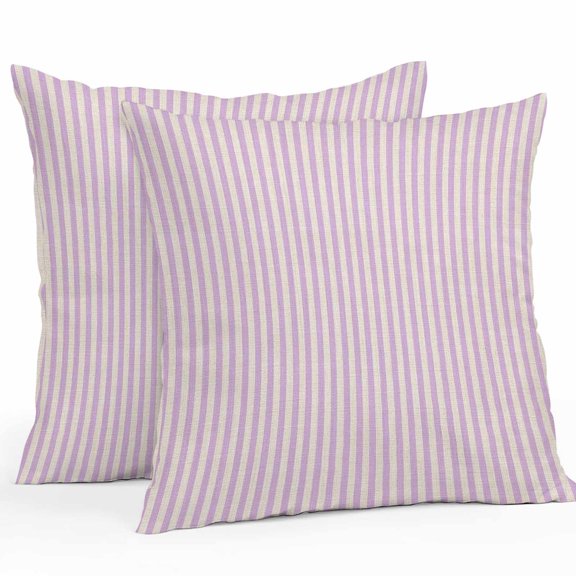 Purple Striped Outdoor Pillow Covers, Waterproof Decorative Throw Pillowcases Set of 2, Modern Simple Farmhouse Beige Vintage Couch Cushion Cases with Zipper for Outside Patio Garden Sofa 20"x20"