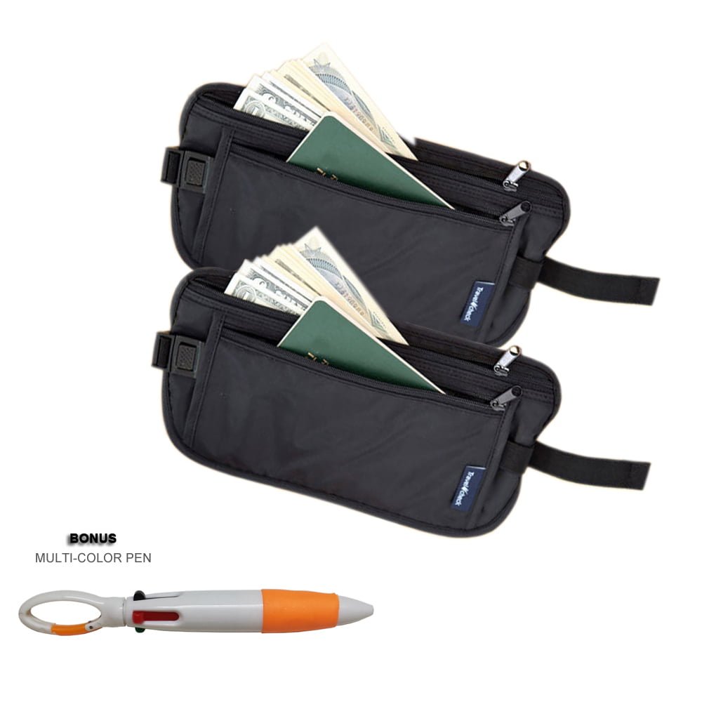 2 Pack Travel Pouch Hidden Passport ID Holder Compact Security Money Waist Belt Bag + MULTI ...