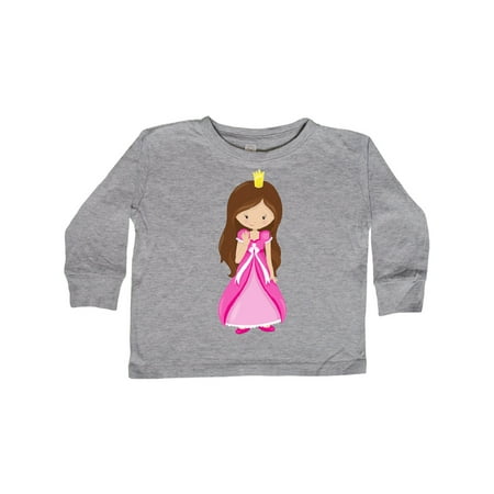 

Inktastic Cute Princess Brown Hair Princess In Pink Dress Gift Toddler Toddler Girl Long Sleeve T-Shirt