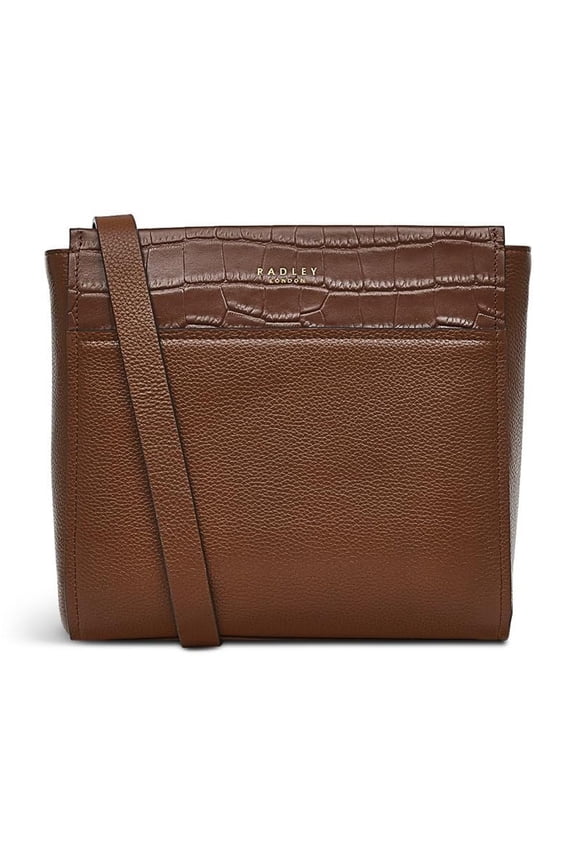 London Downtown Womens Small Leather Ziptop Crossbody Bag, Tortoise
