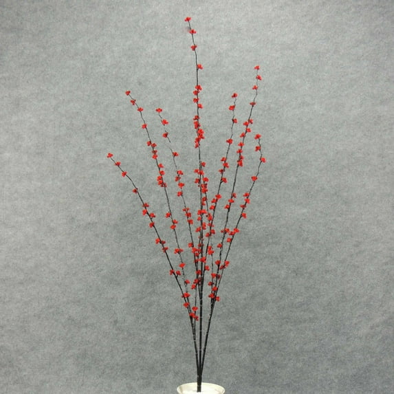 1 Pc, 34 Inch Small Fuzzy Berry Spray For Fall Decorations & Arrangements - Red/Black