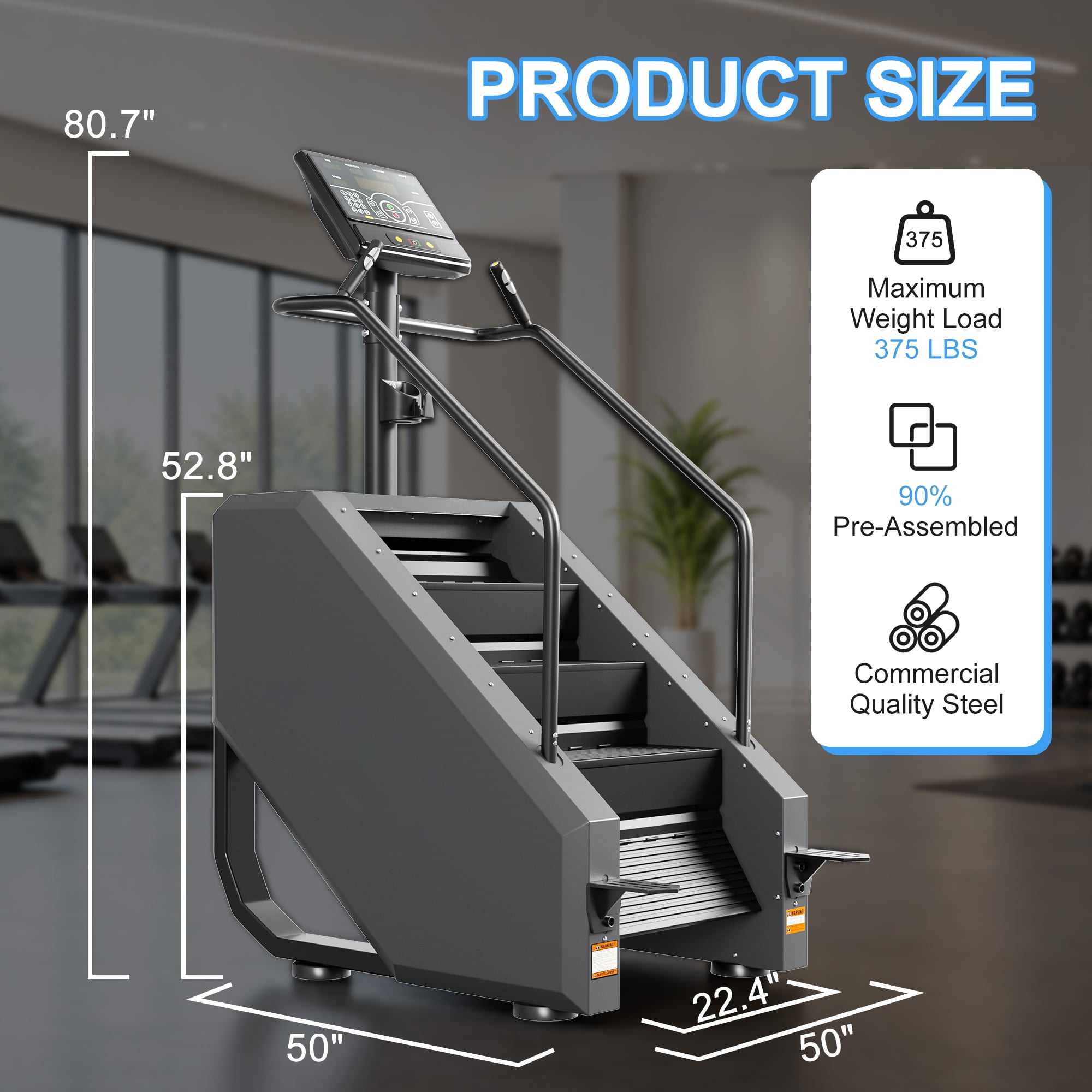 INTRTLOCKINGING TILES Stair Stepper Machine, 375 LB Capacity with 15 Resistance Levels for Home Cardio & Strength Training