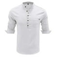 thumbnail image 6 of Men Linen Shirts,Solid Color Long Sleeve Stand-up Collar Button Henley Shirt Office Casual Breathable Blouses Outdoor Fashion Pullover Tops Mens Fall Winter Basic Tees with Pocket S-XXL, 6 of 9