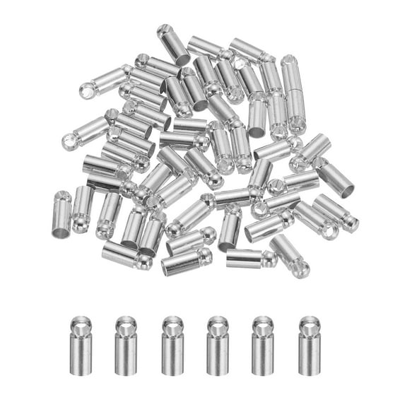 Uxcell 50-Pack Tassel Cord End Caps, 3mm ID Copper Glue in Leather Barrel Kumihimo End Tip Bead Caps Cord Terminators [Light Silver]