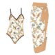 thumbnail image 1 of Gibobby Conjunto de Traje de Baño para Mujer Traje de baño de 1 pieza para mujer+1 pieza para cubrir traje de baño de dos piezas con estampado vintage Mo(Marrón,XL), 1 of 4