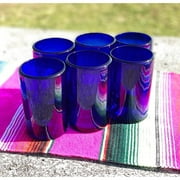 Hand Blown Mexican Drinking Glasses – Set of 6 Cobalt Water Glasses 14 oz
