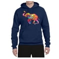 thumbnail image 2 of Wild Bobby, Colorful Walking Good Luck Elephant Animal Lover Unisex Graphic Hoodie Sweatshirt, Navy, Small, 2 of 3