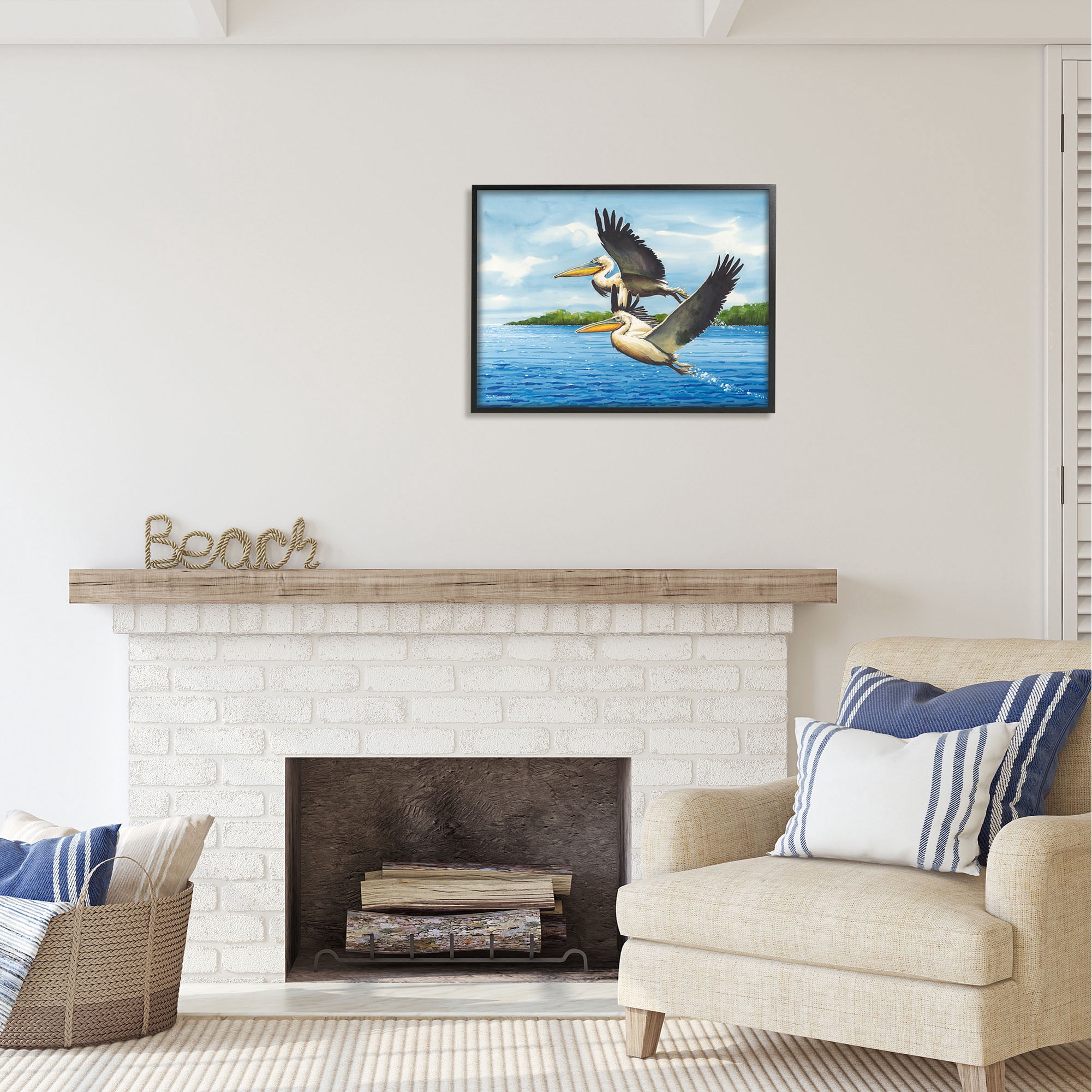 Stupell Industries Splashing Pelicans Flying Animals & Insects Painting Black Framed Art Print Wall Art, 30 x 24